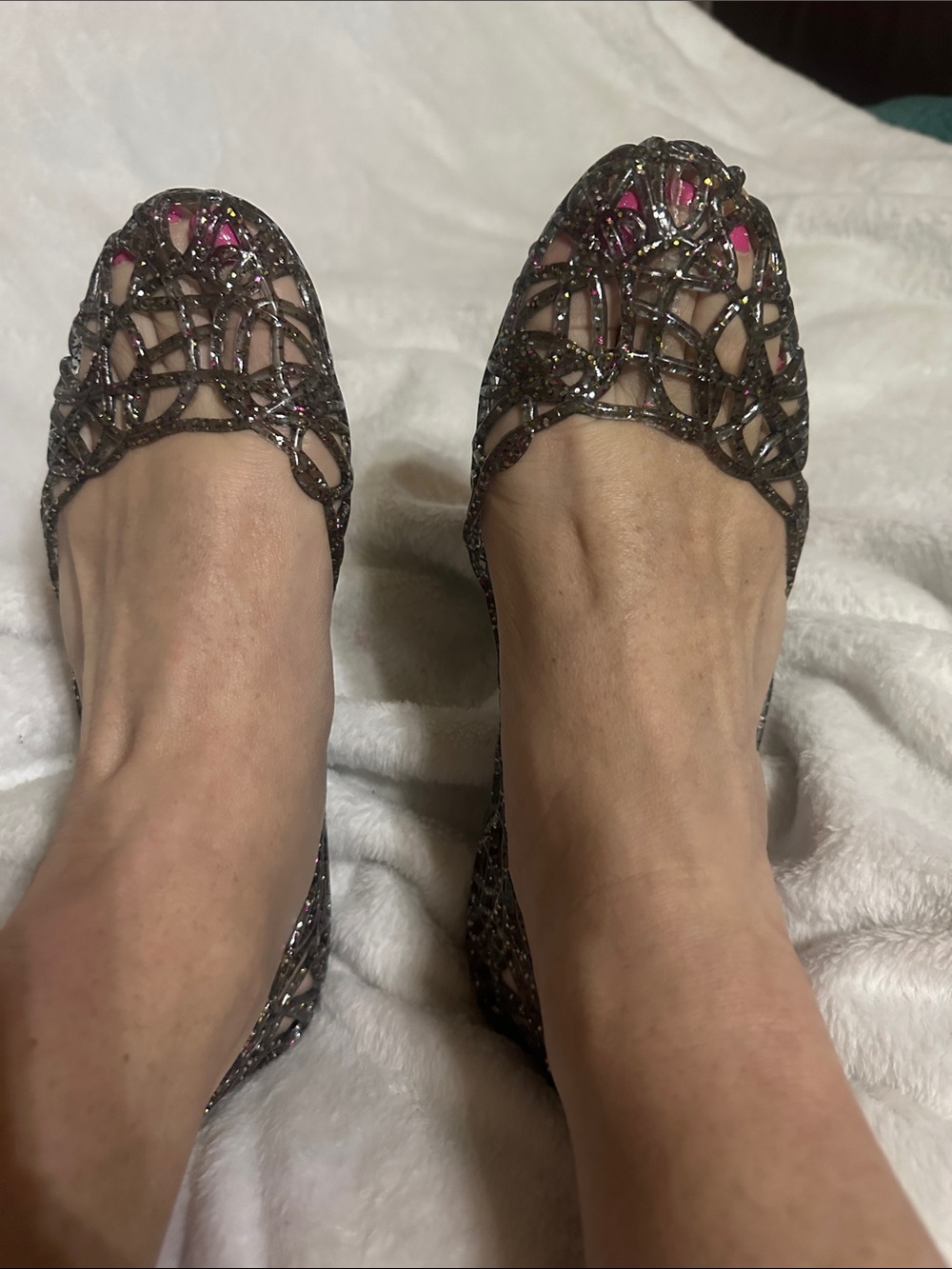 Women's Glitter Jelly Cage Flat - Dark Gray Glitter